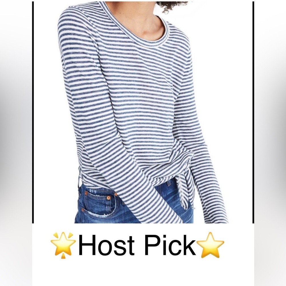 Madewell Soundcheck Stripe Side Tie Tee Nautical Preppy Coastal Casual Top Size